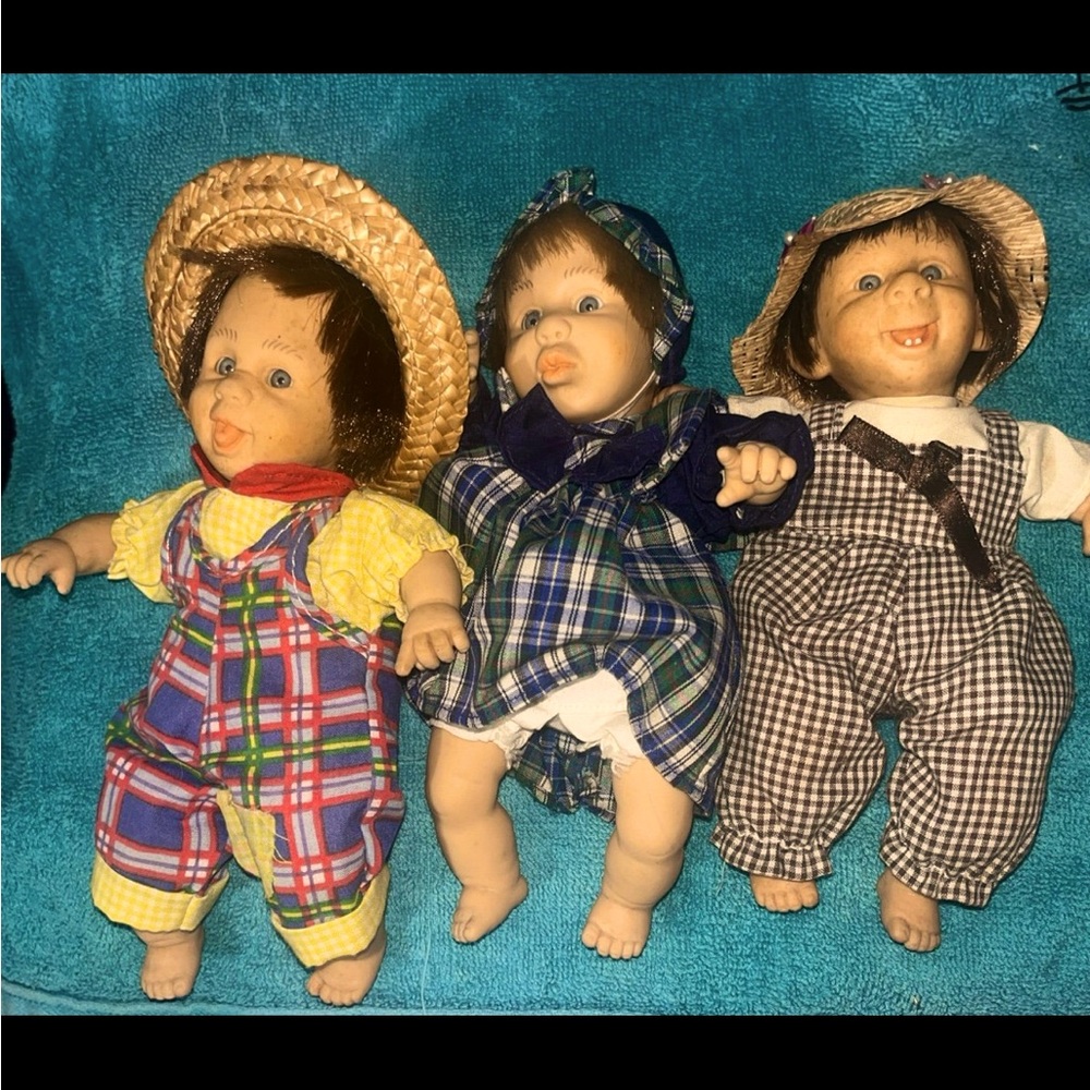 Dolls Vintage Bean Bag GI-Go Toys 8"in Kids GiGo Baby Expressions Lot of Three